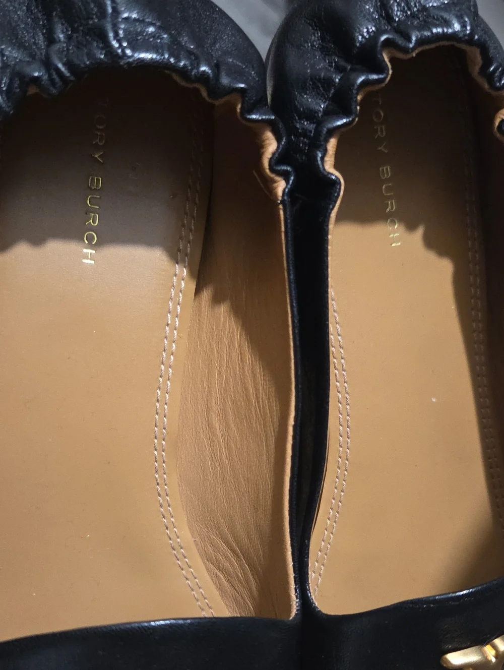 Tory Burch Black Leather Loafers with Gold Logo Medallion